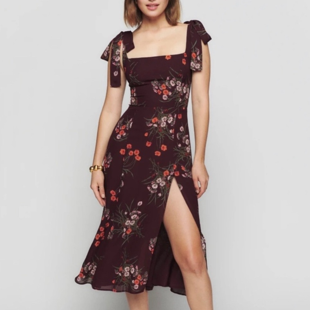 Reformation Twilight Burgundy Floral Dress